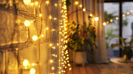 A wall with fairy lights, wallpaper
