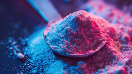 L-Arginine Powder Macro Shot on Cardiovascular Health and Fitness Background