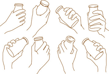 Fototapeta premium set of hands holding yogurt bottle on white background