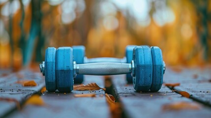 Compact dumbbells health diet blueprint fitness regime kickoff gym gear for workouts wellness idea with room for banner