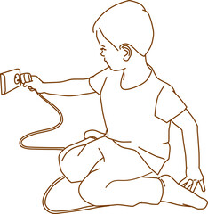 little boy playing with plug 