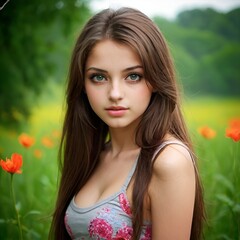 Fototapeta premium portrait of a girl in a field of poppies