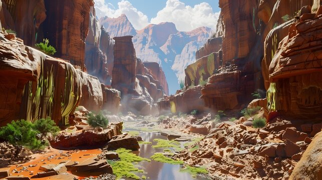Futuristic Alien Canyon with Holographic Rock Formations and Smart Wildlife