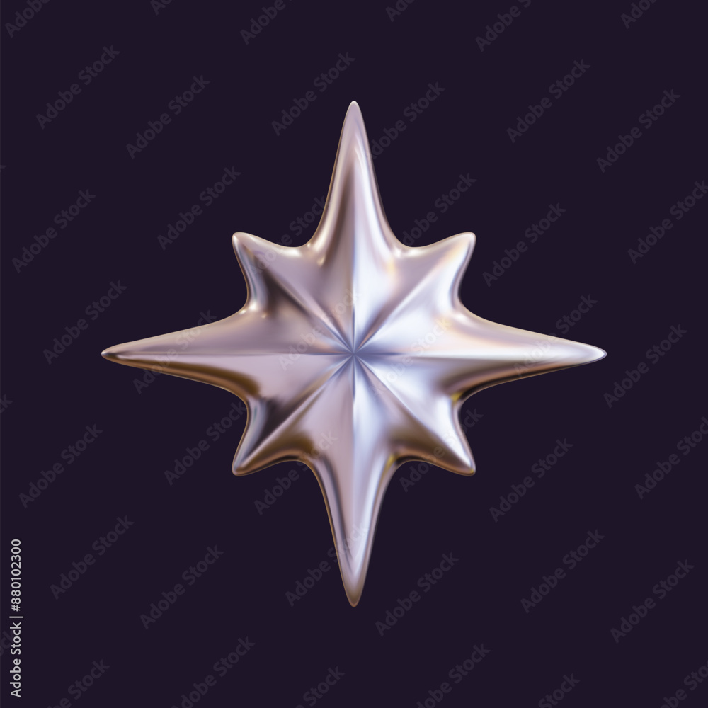 Wall mural 3d holographic star with a reflective sheen. chrome metallic design element with a retro futuristic 