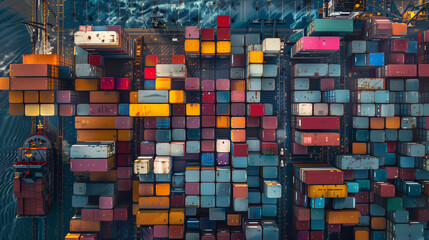 Maritime Jigsaw: Aerial Mosaic of Docked Containers, Generative AI -
