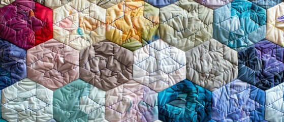 Panoramic close-up, high detail scan of hexagon quilt texture, Generative AI