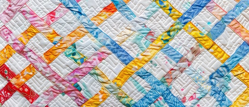 Panoramic close-up, high detail scan of lattice quilt texture, Generative AI 