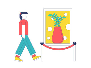 People viewing different art during exhibition. Museum vector illustration