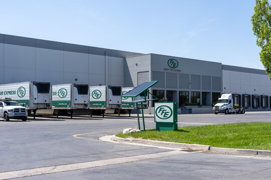 Salt Lake City, Utah, USA - May 09, 2023: A FFE transportation terminal at 5787 Harold Gatty Dr in Salt Lake City, Utah, USA. 
FFE is an American temperature-controlled trucking company.
