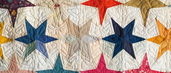 Panoramic close-up, high detail scan of star quilt texture, Generative AI