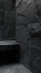 The corner of an empty natural black stone wall in the rest room of an aesthetic minimalist house for placing plain wall paintings. ai generated images