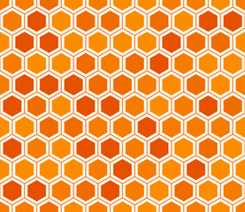 Minimal geometric background. Simple hexagon grid with inner solid cells. Orange color tones. Hexagonal shapes. Seamless pattern. Tileable vector illustration.