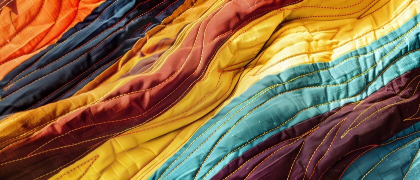 Panoramic close-up, high detail scan of stripes quilt texture, Generative AI