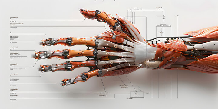 Anatomia da m&atilde;o humana com v&aacute;rias partes rotuladas