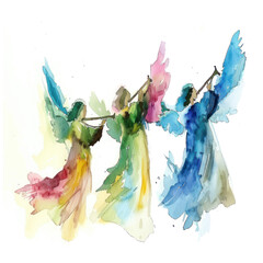 Hark! The Herald Angels Sing watercolor illustration isolated on transparent. Christmas png file for art work.

