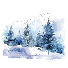 Fototapeta premium Winter wonderland watercolor illustration isolated on transparent. Christmas png file for art work. 