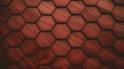 Red Wood Hexagon Pattern Background.