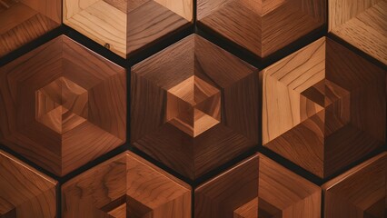 Geometric wooden wall pattern.
