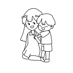 A woman and a child are hugging