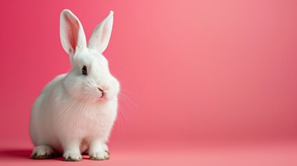 White Bunny on Pink Background