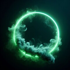 Obraz premium Abstract light circles swirl with a green glow isolated black background