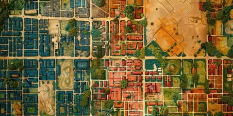Fototapeta premium A colorful city map with a red and blue section