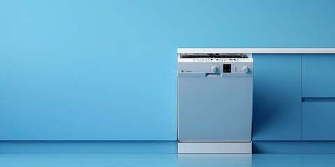 Modern Minimalist Blue Kitchen with Built-In Dishwasher