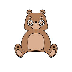 A cartoon bear with a pair of crossed eyes and a pair of crossed arms