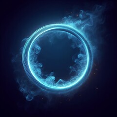 Fototapeta premium Abstract blue circle with smoke and glowing isolated black background