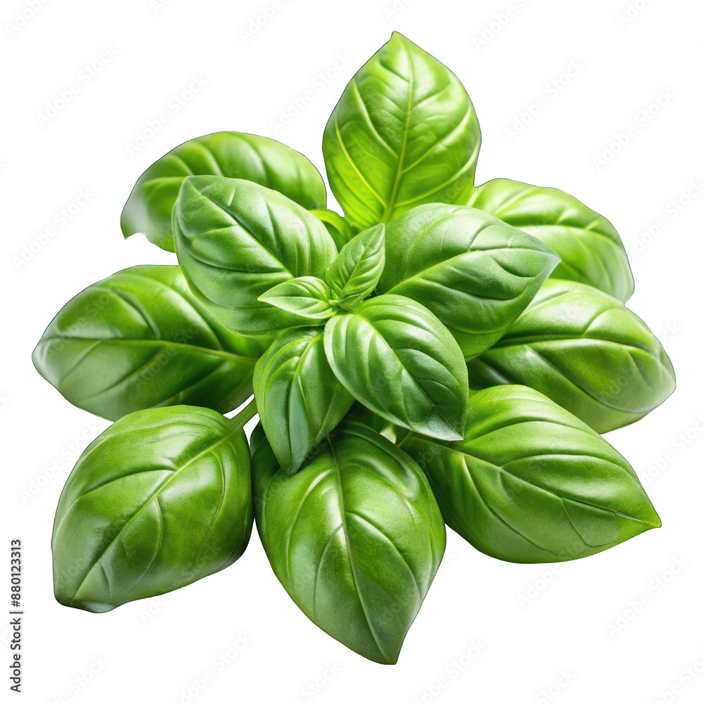 Wall mural Basil leaves isolated on transparent background