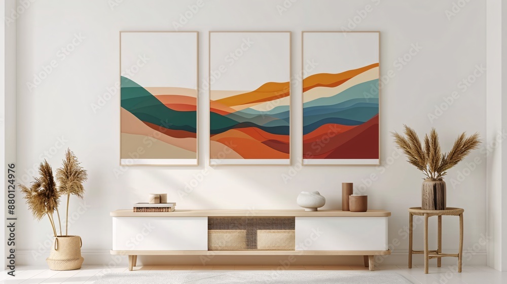 Poster A set of three minimalistic abstract posters featuring a continuous image across a pristine white background, creating a harmonious wall art display