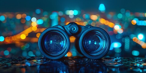 City Lights Through Binoculars: A Nighttime Vista of Urban Brilliance