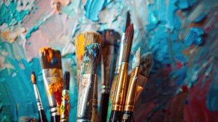 Obraz premium Different paint brushes in close up