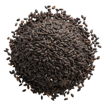 Black cumin seeds top view isolated on transparent background