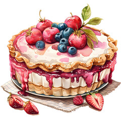 beautiful Pie, full body, single object, watercolor illustration, white background for remove background.