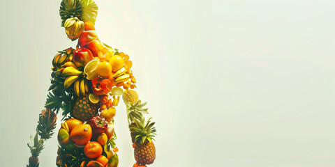 Healthy Human Silhouette Made of Various Fruits on White Background, Wellness and Nutrition Concept