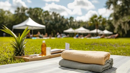 Large community event promoting holistic health, people engaging in various wellness activities, vibrant and energetic atmosphere in a spacious outdoor setting