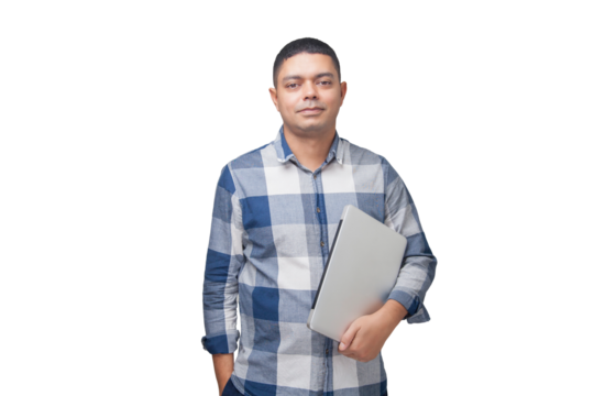 Man with notebook in hands pointing and interacting with the screen. Businessman concept. Online. Freelancer concept. Copy space.