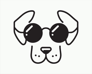Minimalist Line Art Dog Sunglasses Vector Illustration. Outline Dog logo