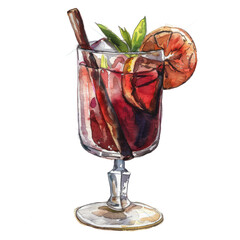 Mulled wine watercolor illustration isolated on transparent. Christmas png file for art work.
