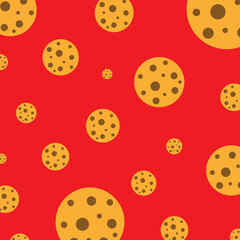 Obraz premium Chocolate chip cookies seamless pattern on red background