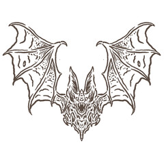 Obraz premium vector sketch of a predatory bat