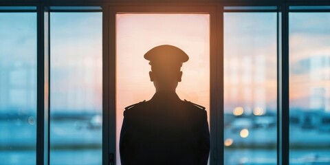Silhouette of a man in a cap standing by a window.