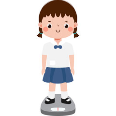 Thai Student Kid weighing on Weighing Scale, cute cartoon character illustration flat style