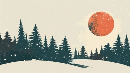 Naklejka premium Winter Wonderland: A serene landscape adorned with Christmas trees and snow, perfect for a holiday greeting card