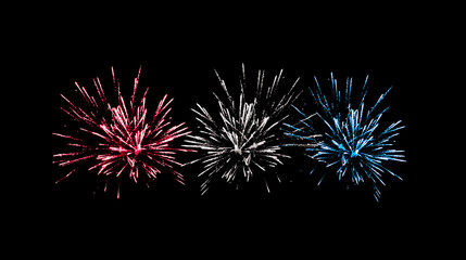 Red, White, and Blue fireworks celebration in the night sky together on a black background 