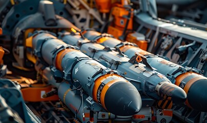 Close-up of Guided Missiles Mounted on a Fighter Jet