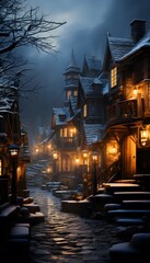 Night view of a street in the old town of Quebec, Canada