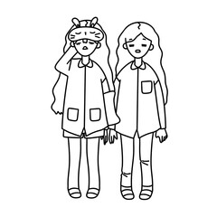 Two girls are standing next to each other