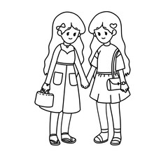 Two girls holding hands and wearing dresses